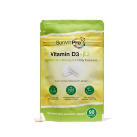 Sunvit-Pro Vitamin D 2000iu and Vitamin K2 MK7 90mcg Capsules - Vitamin D3 k2 High Strength Vegetarian and UK Manufactured - Support the Maintenance of Bone, Teeth, Muscle & Immune System, 90 Capsules