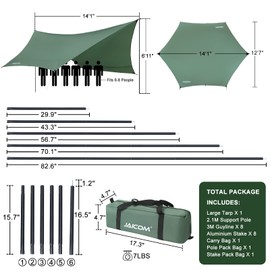 JAICOM Camping Tarp, 14 X 12FT Tarp with 2 Poles, Waterproof & Lightweight Tent Tarp Car Awning, UV UPF50+ Rain Fly Sun Shelter Can Used with Hammock in Outdoor, Garden and Backpacking