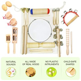 Ulifeme Musical Instruments Set, Wooden Percussion Set for Children, Baby and Toddlers, Pure Wood Musical Instruments Toy, Music Rhythm Set, Packed in Cotton Bag, Pack of 23