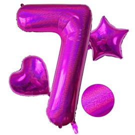 Laser Hot Pink Number 7 Balloons, 40 Inch Giant Pink Number Balloons Nylon Helium Hot Pink Number 7 Balloons for 7th Birthday Party Supplies Anniversary Event Celebration Decorations