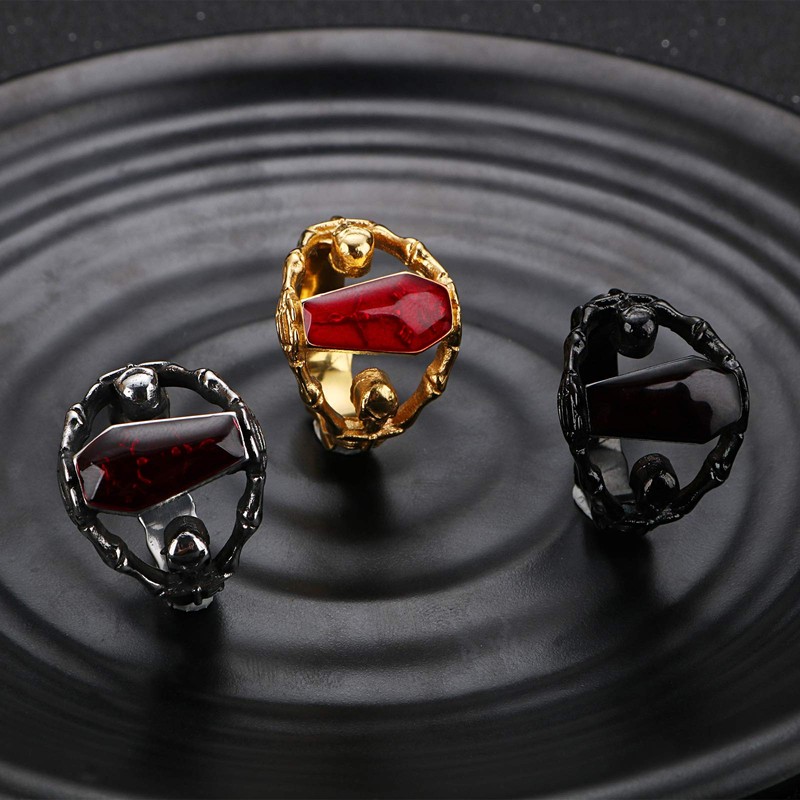 PAMTIER Men's Stainless Steel Skull Ring Gothic Vampire Skeleton Bloody