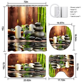 Lnond 4Pcs Spa Bathroom Shower Curtain Sets with Rugs, Stone Bamboo Bathroom Sets with Shower Curtain and Rugs and Accessories