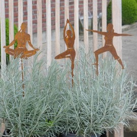 Storm's Gartenzaubereien Yoga Flower Bed Stakes Set of 3 Yoga Figures Decoration Garden Stake Set of 3 30 cm in Rust Look for Balcony or Patio