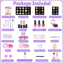 Hollyhi 59Pcs Kids Makeup Kit for Girl, Washable Play Makeup Toys Set for Dress Up, Beauty Vanity Set with Cosmetic Case Birthday Toys for Girls 3 4 5 6 7 8 9 10 11 12 Year Old Kids Toddlers (Purple)