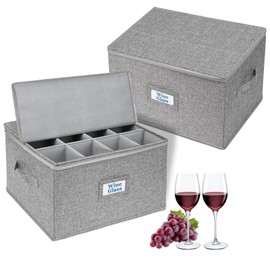 Wine Glass Storage, Stemware Storage Containers with Dividers & Handles, Hard Shell & Stackable Storage Containers Wine Glass Storage Box for 12 Glassware or Crystal,Wine Glass Carrier 2 Pack