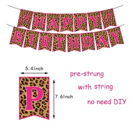 Pink Cheetah Happy Birthday Banner Pre-strung Leopard Print Banner for Girl Birthday Jungle Safari Animal Wild Party Supplies Decor
