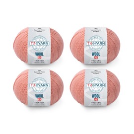 Troyarn Wool 125 (4- Skeins Pack) 100% Superwash Merino Fine Wool Light Worsted Weight #3 Soft Knitting and Crochet Yarn for Crocheting and Knitting (4 x 1.76 oz)/(4 x 125 Yds)(10921-Light Pink)