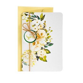 LINA OFFICINE GRAFICHE CREATIVE Biglietto Auguri Matrimonio, Stile Elegante, con Applicazione e Cordoncino in Juta, Busta Dorata Inclusa, 11,5 x 16,5 cm