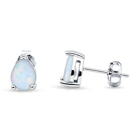 Lab Created White Opal-8mmX6mm Art Deco Pear Shape Solitaire Screw Back Stud Earring Excellent Solid 925 Sterling Silver