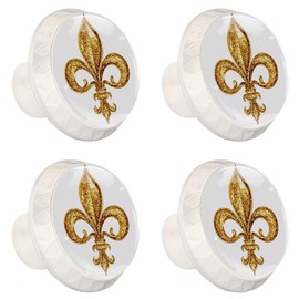 YUJNGFDFFR 4 Pack White Cabinet Knobs Fleur de Lis Iris 35mm Diameter Drawer Knobs, Round Glass Dresser Handles, Kitchen Cabinet Hardware, Drawer Pulls for Wardrobe Cupboard Closet Door