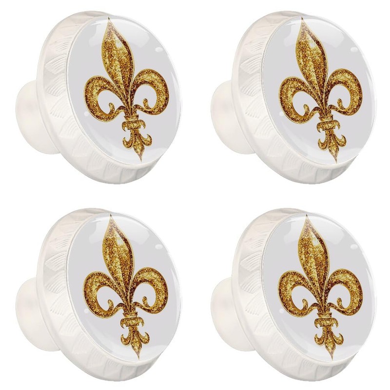 YUJNGFDFFR 4 Pack White Cabinet Knobs Fleur de Lis Iris
