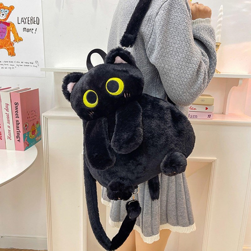 1 Piece Black Cat Bag, Cute Plush Backpack, Creative and