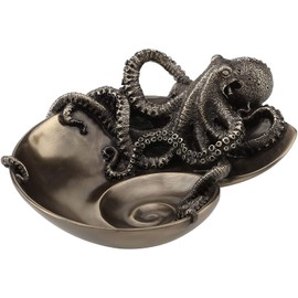 Veronese Design Container of Curiosity Bronze Finish Octopus On Nautilus Shell Tray