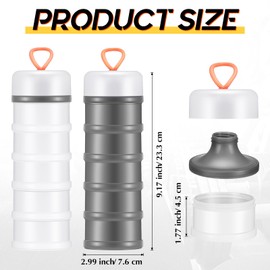 Baderke 4 Pcs Protein Powder Container 5 Layers Stackable Leakproof Container Powder Dispenser with Funnels Stand Keychain Flour Canister for Workout Fitness(Gray, White)