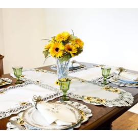 Embroidered Farmhouse Sunflower Table Runner, Dresser Scarf, Coffee Table Runner, Doily (14Wx34L)