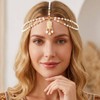 Yokawe Bohemian Beaded Head Chain,Turquoise Pearl Headpiece,Festival Hair Accessory (White)