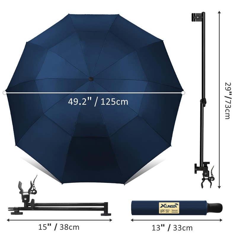 XLINGZA UPF 50+ Beach Umbrella with Adjustable Universal Clamp