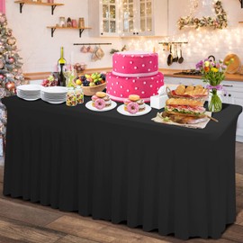Thick 2 in 1 Spandex Tabelle Rock Tabelle Decken 4ft, Rechteck ausgestattet Tischdecke mit plissierten Rock, faltenfreie Tischdecke für Bankette Anbieter (schwarz, 48 "* 24 "* 29")