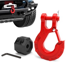 AMBULL 3/8" Winch Hook & Winch Cable Hook Stopper Sets, Heavy Duty Grade 70 Forged Steel Recovery Hook with Safety Latch, Included Allen Wrench,Max 37,478 Lbs, Red