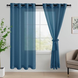 JIUZHEN Semi Sheer Curtains for Living Room - 72 inches Long with Tiebacks Light Filtering Grommet Window Curtains for Bedroom/Office, 52Wx 72L, Set of 2 Panels,Navy Blue