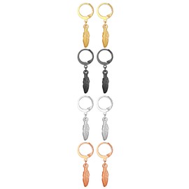 OIDEA Earrings Set of 3 for Women Men Feather Pendant Stud Earrings Hanging Gold Silver Black Rose Gold, Stainless Steel