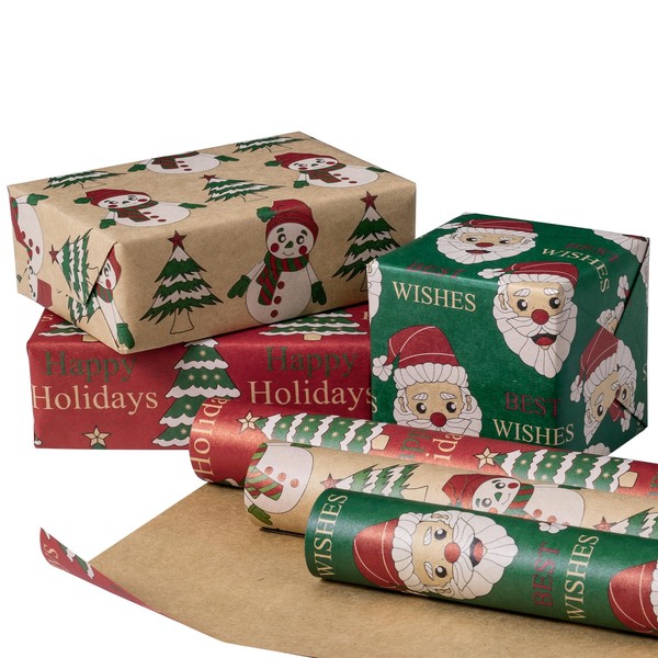 RUSPEPA Christmas Kraft Wrapping Paper Roll - Mini Roll -