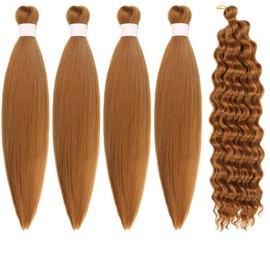 Brow Braiding Hair Pre stretched Curly Braiding Hair for Boho Braids Color 30 Knotless Hypoallergenic Ez Braids:_Honey Blonde_26 Inch-Packs of 4+1