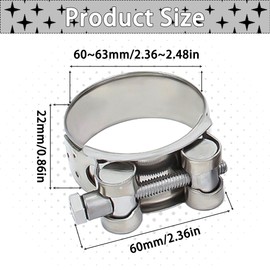 Editbar Stainless Steel Joint Bolt Clamp 60-63 mm - Set of 3 Hose Clamps, Silver