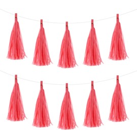 MECCANIXITY 30Pcs Light Red Tassel Garland Banner with Rope Tissue Paper Tassels Party DIY Kits for Anniversary Wedding Birthday Party