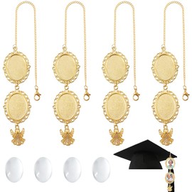 SOFPLATE 10Pcs Gold Graduation Caps Charms 2025 Years Grad Caps Charm Memorial Photo Pendant Brass Chain with Glass Cabochon Graduation Caps Decoration for Ceremony DIY Tassel Present College