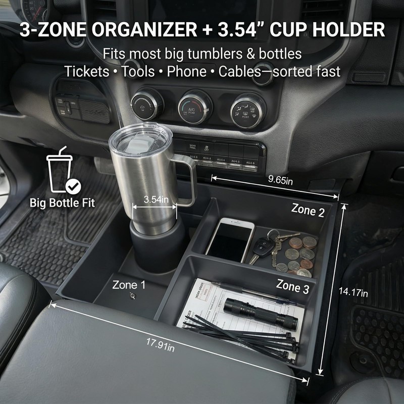 Center Console Floor Organizer for 2013-2018 Dodge Ram 1500 &