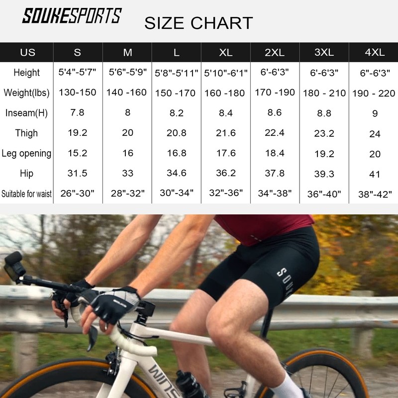 Souke Sports Men's Cycling Shorts Padded 4D Bike Biking Half