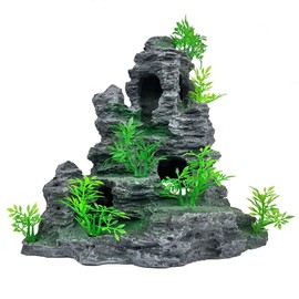 GOLOMOZ Aquarium Decorations Large and Tall Fish Tank Decor Aquarium Rock Mountain View Aquarium Ornament Tree House Cave Fish Tank Decorations for Large Fish Tank - 10.2 Inches High