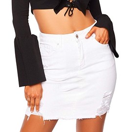 SS7 Womens Stretch Denim Skirt Ladies Ripped Pencil Skirts New Size 6 8 10 12 14 (14, White)