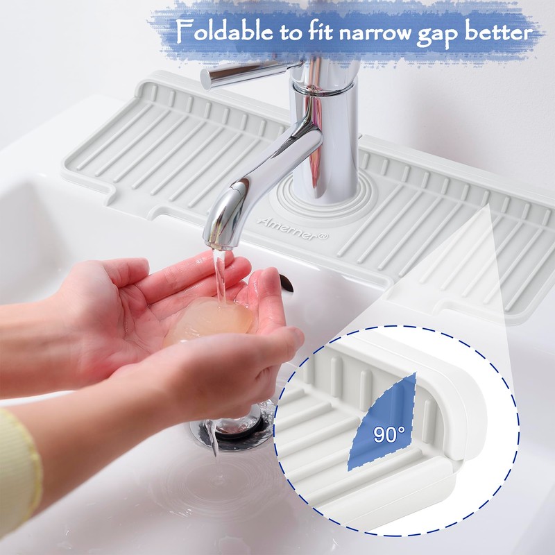 Amerner Kitchen Sink Splash Guard, Silicone Faucet Guard & Draining