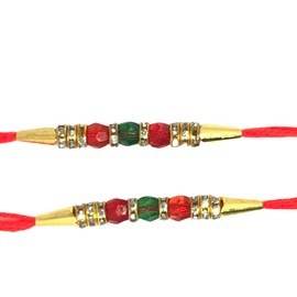 BELEXY Pack of 2 Rakhi for Brother, Crystel Red-Green and Golden Beads Rakhi Thread, Rakhi for Bhai, Rakhi Bracelet, Auspicious Festival of Raksha Bandhan.