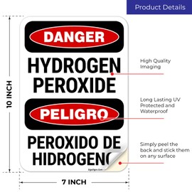 Sigo Signs, Danger Hydrogen Peroxide Bilingual OSHA Sign, 10x7 Inches, 4 Mil Vinyl Decal Stickers Weather Resistant, Made in USA