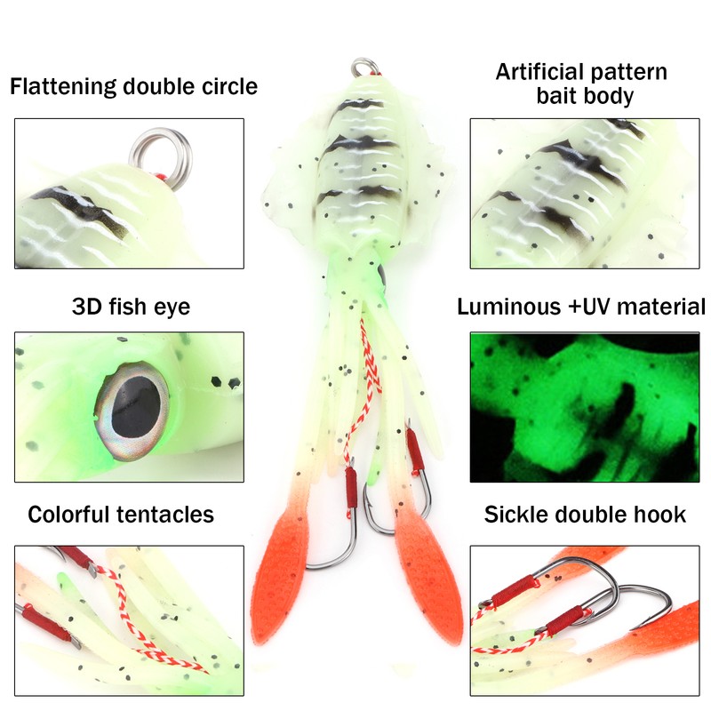 Fishing UV Squid Soft Lure Luminous Octopus Wobbler Bait Squid
