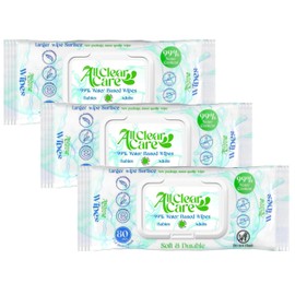 All Clear Care Baby Wipes, Unscented Wet Wipes for Sensitive Skin, 3 Pack, 99% Water, Large Wipe Surface, for Babies & Adults, Hypoallergenic and Gentle, Vitamin E and Aloe, Flip Top Lid, 240 wipes