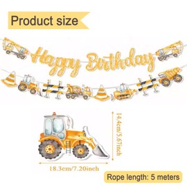 HSC 2Pcs Happy Birthday Banners, Glod Construction Birthday Banner Sign Bunting for Digger Excavator Tractor Theme Boys Birthdays Party Decorations Supplies