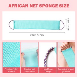 4 Pack African Net Sponge and Exfoliating Glove Set, 2 Pieces Shower Sponge with Handle Body Back Scrubber and 2 Pairs Exfoliate Gloves, Durable Nylon Suits for Daily Bathing for Women and Men