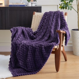 EXQ Home Fleece Blanket Twin Size for Couch or Bed - 3D Imitation Turtle Shell Jacquard Decorative Blankets - Cozy Soft Lightweight Fuzzy Flannel Blanket Suitable for All Seasons(60"×80",Purple)