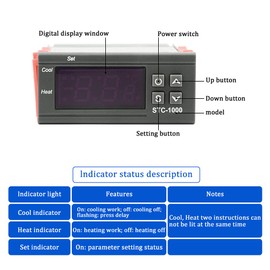 XINGYHENG STC-1000 DC 12V 10A Microcomputer Digital Display Temperature Controller Thermostat Control Switch 2 Relay Output and NTC 10K Thermistor Sensors Digital Temperature Probe (12V)