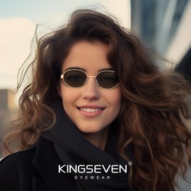 KINGSEVEN Retro Sunglasses for Men Women Aluminum Magnesium Frame UV400 Protection Sun Glasses7589 (Golden/Green G15)