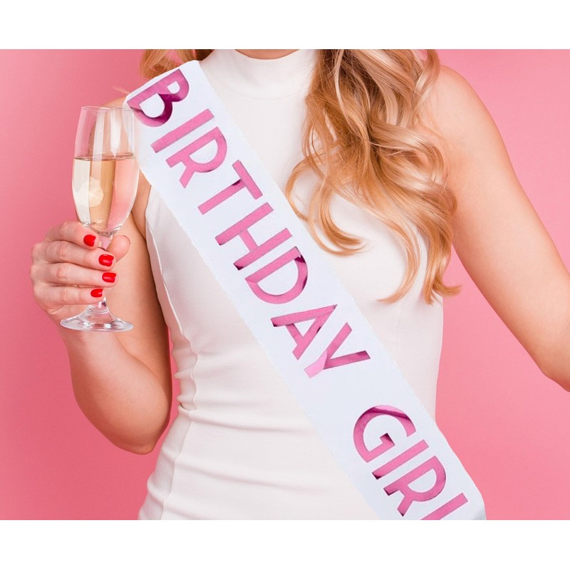 Shimmer Anna Shine “Birthday Girl” Sash – White Satin with