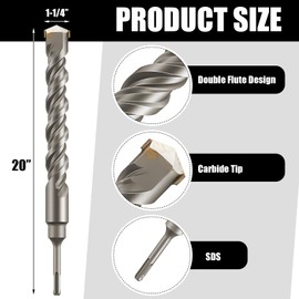 Lasnten 1-1/4 Inch x 20 Inch SDS Rotary Hammer Drill Bit, Carbide Tipped to Easily Drill Through Concrete, Cement, Brick, Block, Stone
