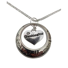 Silver Plated Necklace I Love you to the Moon and Back Granddaughter Gem Heart Circle