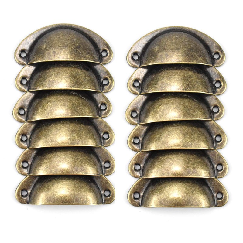 12PCS Cabinet Cup Pull Handle, Antique Brass Shell Cup Handles,