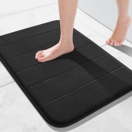 Yimobra Memory Foam Bath Mat Large Size, 43 x 61 cm, Soft and Comfortable, Super Water Absorption, Non-Slip, Thick, Machine Wash, Easier to Dry for Bathroom Floor Rug, Black