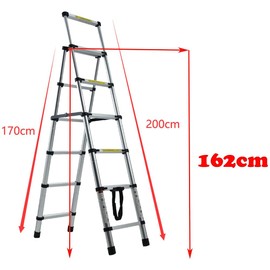 5+6 Steps(5.6ft + 6.6ft) Telescoping Ladder, A-Frame Portable Folding Multi-Purpose Aluminum Telescopic Extension Ladder 330LBS Capacity, Portable Extendable Step Ladders,Anti-Slip Foot